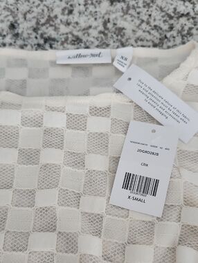 Willow & Root Cream Long-Sleeve Mesh Check Top - X-Small